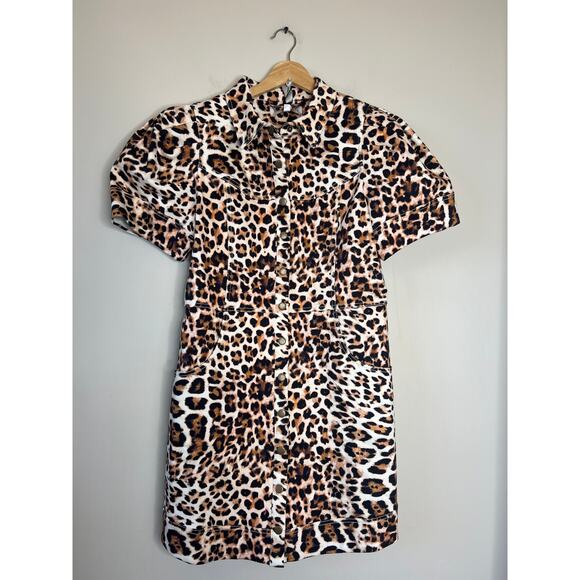 NWT Hunter Bell Robinson Leopard Print Puff Sleeves Mini Dress Brown Size: 10 - Picture 2 of 8